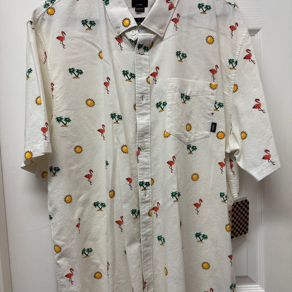 Vans White Flamingo Print Men's Shirt